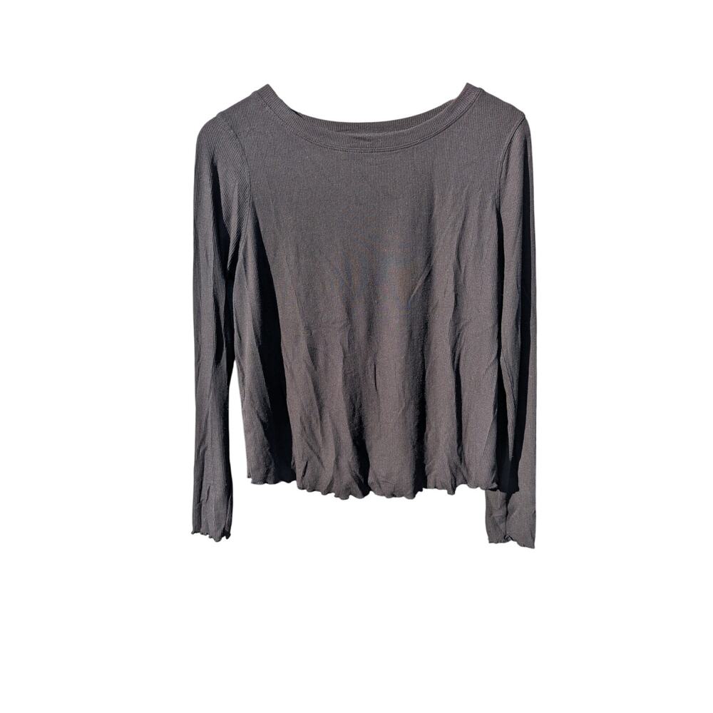 Black basic long sleeve scoop neck t shirt ribbed athletic business casual S
